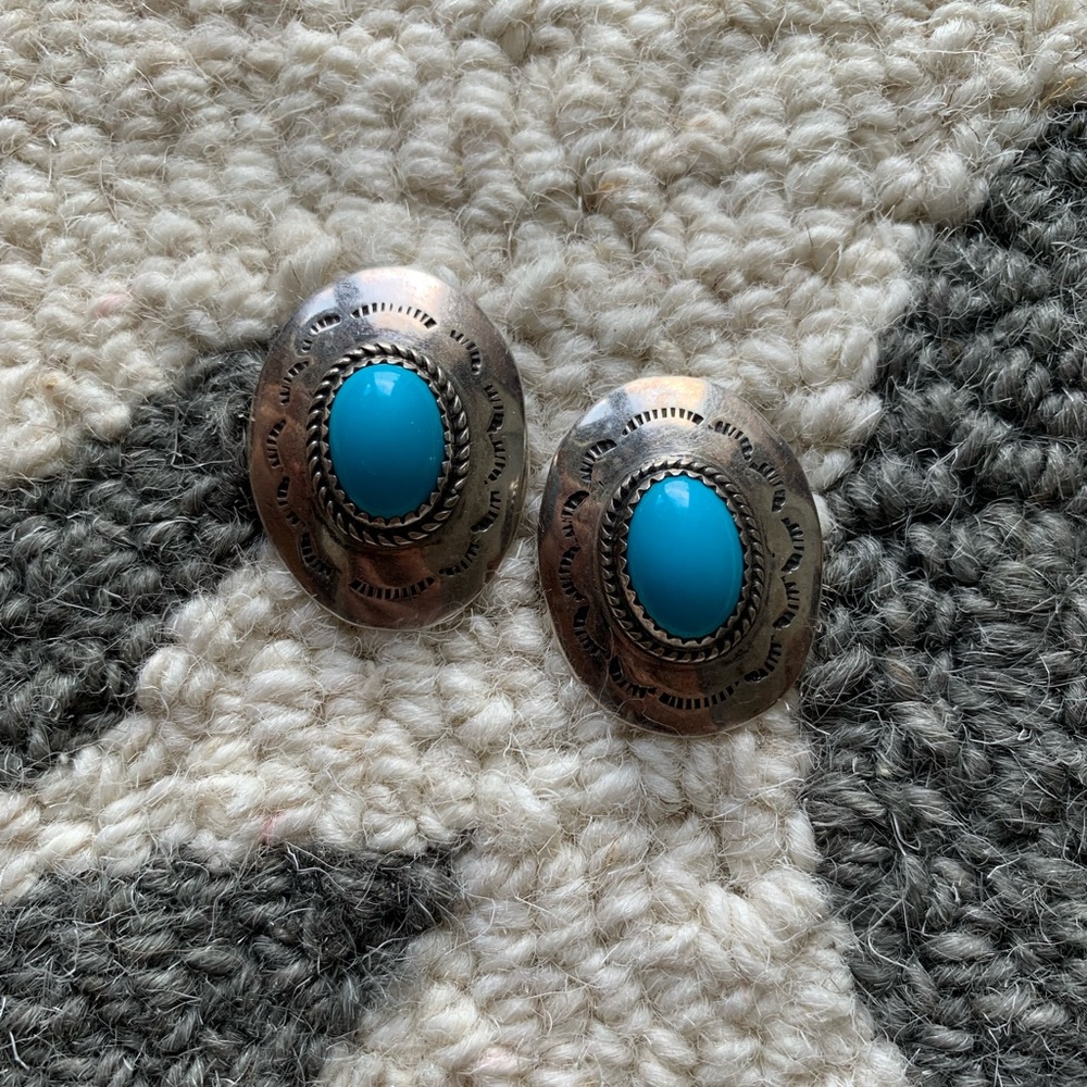 Sterling Silver & Turquoise Navajo Concho Earrings 🦋